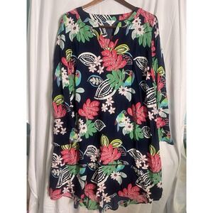 Crown and Ivy curvy women's tropical print navy longsleeve casual dress size 2 X